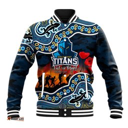 Custom Personalised Anzac Day NRL - Titans Baseball Jacket Aboriginal Lizard Patterns