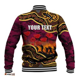 Custom Personalised Anzac Day NRL - Broncos Baseball Jacket Aboriginal Lizard Patterns