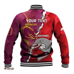 Custom Personalised Broncos Mix Dolphins Rugby Baseball Jacket Sporty Style