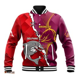 Custom Personalised Broncos Mix Dolphins Rugby Baseball Jacket Sporty Style