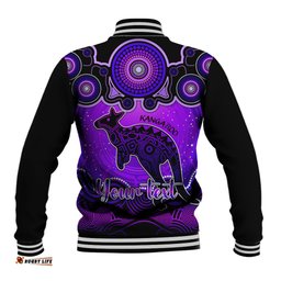 Personalised Australia Aries Kangaroo Zodiac Baseball Jacket Auz Astrology Aboriginal - Purple