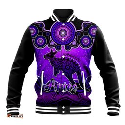 Personalised Australia Aries Kangaroo Zodiac Baseball Jacket Auz Astrology Aboriginal - Purple