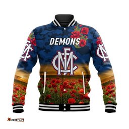 Custom Personalised Melbourne Demons ANZAC Baseball Jacket Poppy Vibes