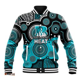 Custom Text And Number Brisbane Heat BBL Baseball Jacket Aboriginal Patterns