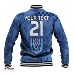 Custom Text And Number NSW Blues Rugby Baseball Jacket Origin New South Wales Sporty Style