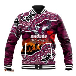 Custom Personalised Anzac Day NRL - Sea Eagles Baseball Jacket Aboriginal Lizard Patterns