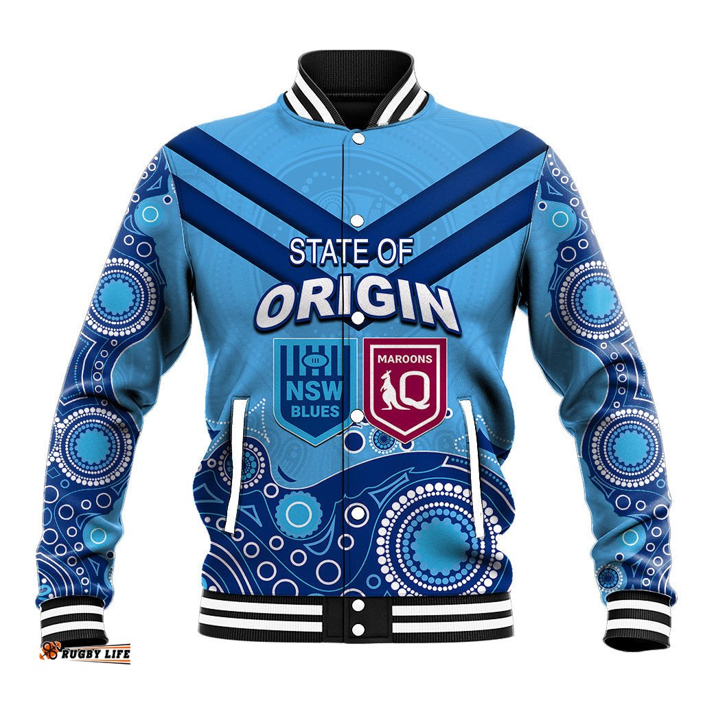 Custom State of Origin NSW Blues Vs QLD Maroon Rugby Baseball Jacket Blue Style