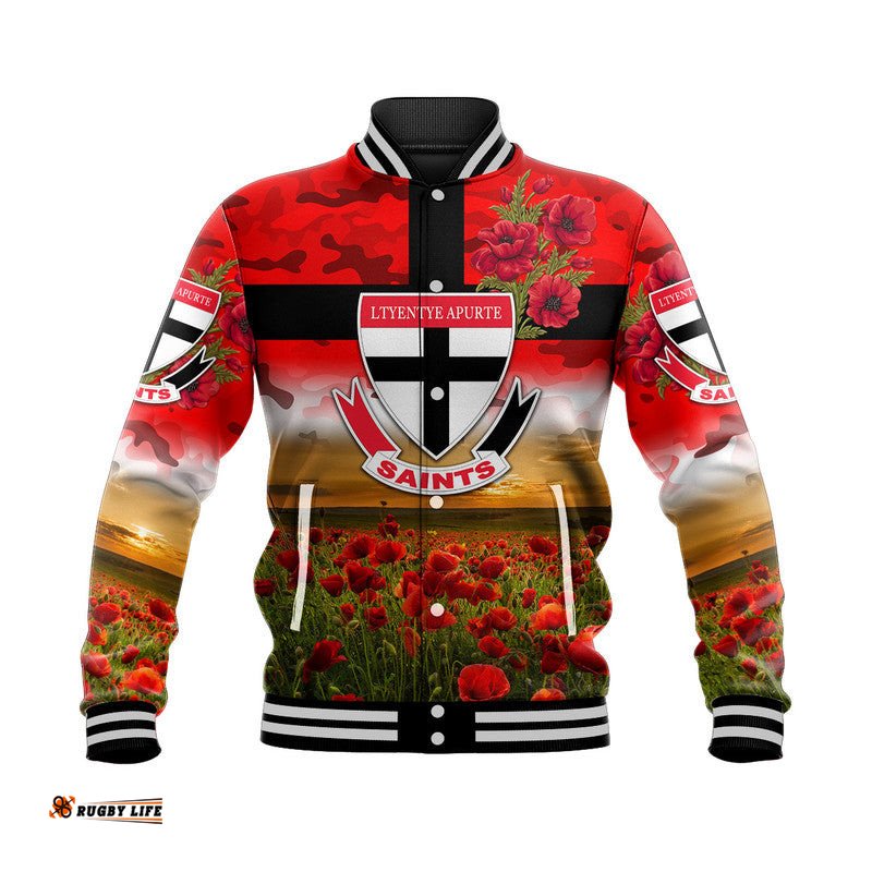 Custom Personalised Ltyentye Apurte ANZAC Baseball Jacket Poppy Vibes - Saints