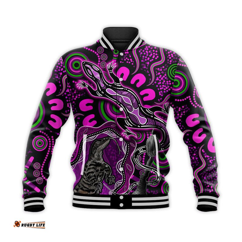 Custom Personalised Aboriginal Lizard Baseball Jacket Pink Color