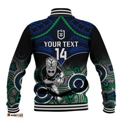 Personalised Warriors Rugby Baseball Jacket NZ Aboriginal Mix Polynesian Pattern