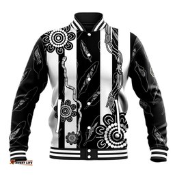 Collingwood Football Baseball Jacket Proud To Be Magpies Aboriginal Version