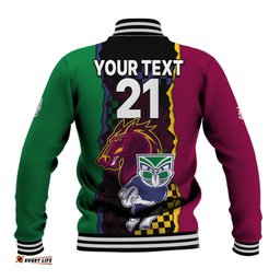 Custom Text And Number NRL Combine Warriors and Broncos Baseball Jacket Sporty Style