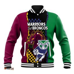 Custom Text And Number NRL Combine Warriors and Broncos Baseball Jacket Sporty Style