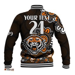 Custom Personalised NRL Wests Tigers Rugby Founded 1999 Aboriginal Baseball Jacket