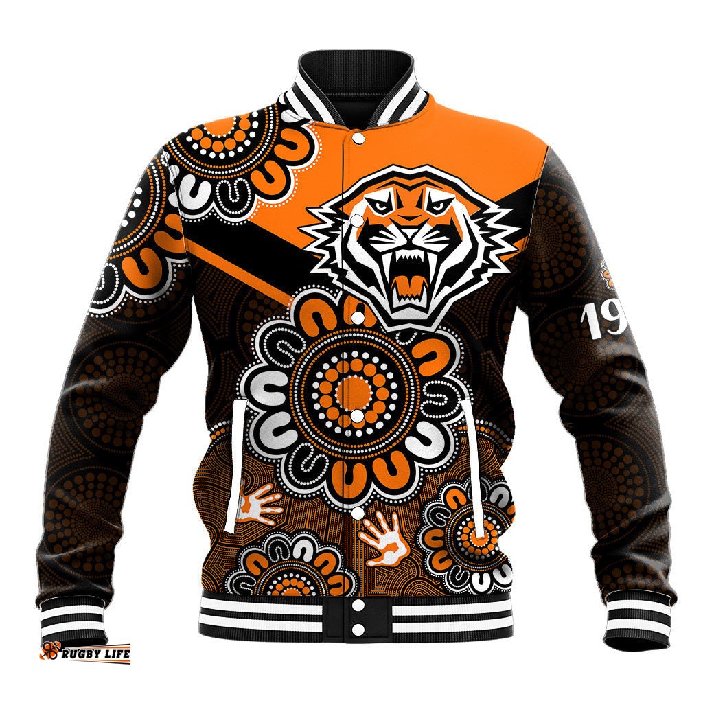 Custom Personalised NRL Wests Tigers Rugby Founded 1999 Aboriginal Baseball Jacket