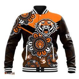 Custom Personalised NRL Wests Tigers Rugby Founded 1999 Aboriginal Baseball Jacket
