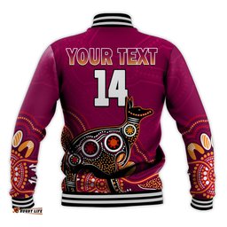 Custom Text And Number Maroons Rugby Baseball Jacket Queensland Kangaroo Aboriginal Dot Paintings