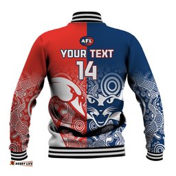 Personalised Swans And Cats Football Baseball Jacket Sydney Mix Geelong Indigenous