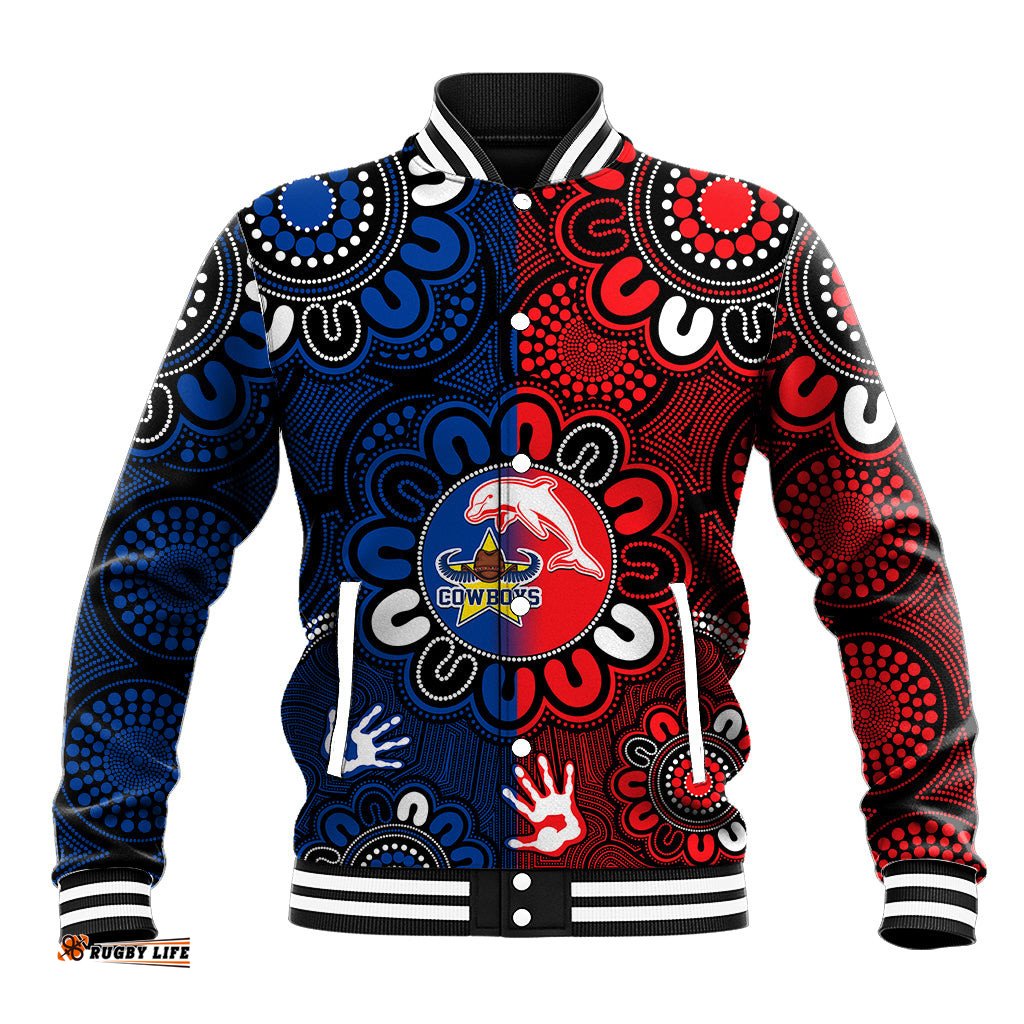 NRL Dolphins Combine Cowboys Rugby Baseball Jacket Indigenous Aboriginal Style