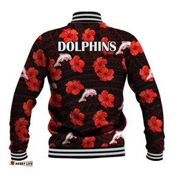 Dolphins Rugby Baseball Jacket Polynesian Style With Hibiscus