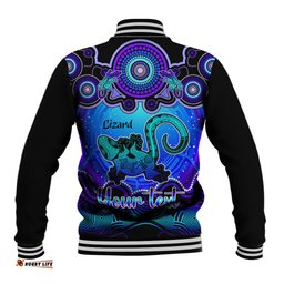 Personalised Australia Leo Lizard Zodiac Baseball Jacket Auz Astrology Aboriginal - Blue