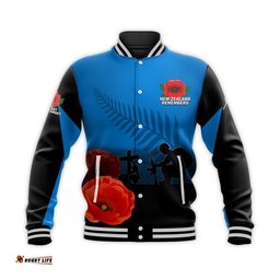 Custom Personalised Anzac Day- New Zealand Remembers Baseball Jacket