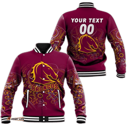 Custom Personalised Brisbane Broncos Rugby Indigenous Baseball Jacket