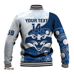 Personalised Geelong Football Baseball Jacket Go Cats Indigenous Art
