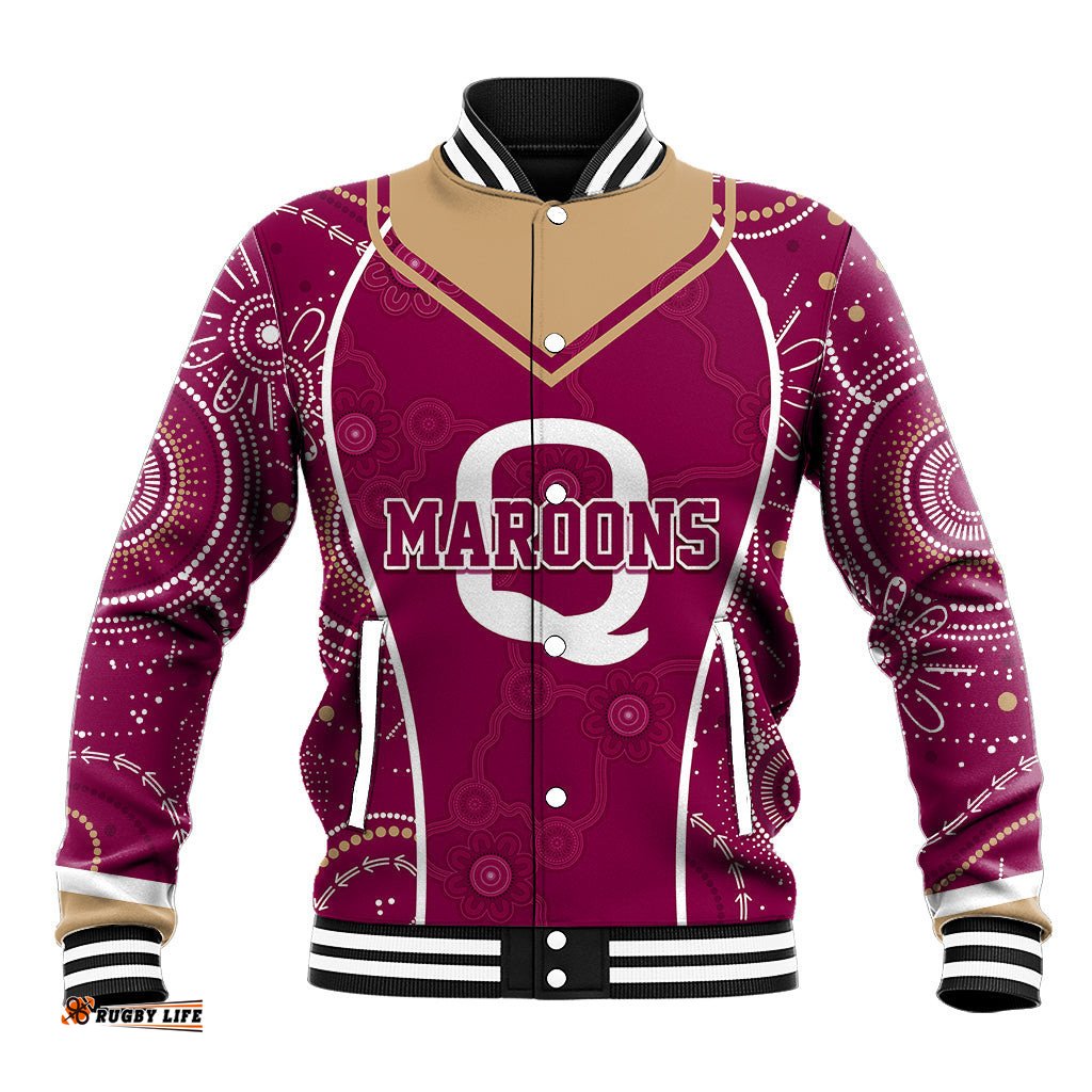 Personalised QLD Maroons Rugby Indigenous Baseball Jacket State Of Origin Canetoads