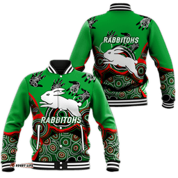 Rabbitohs Rugby Aboriginal Art Baseball Jacket