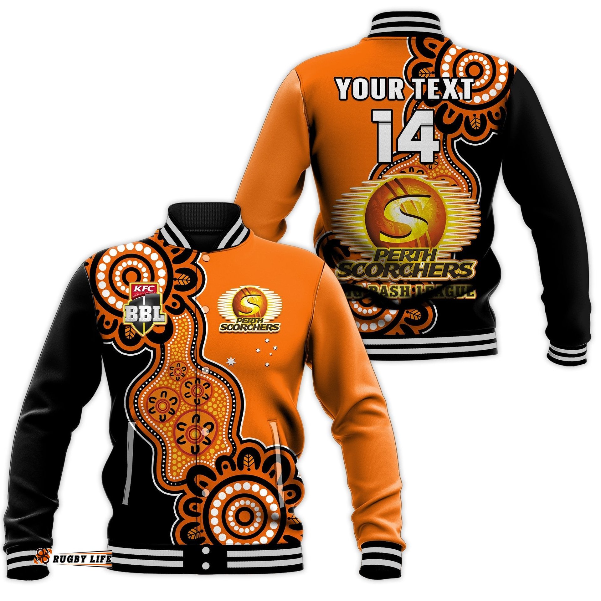 Custom Text And Number Perth Scorchers Cricket Baseball Jacket We Are The Champions Aboriginal
