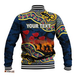 Custom Personalised Anzac Day NRL - Cowboys Baseball Jacket Aboriginal Lizard Patterns