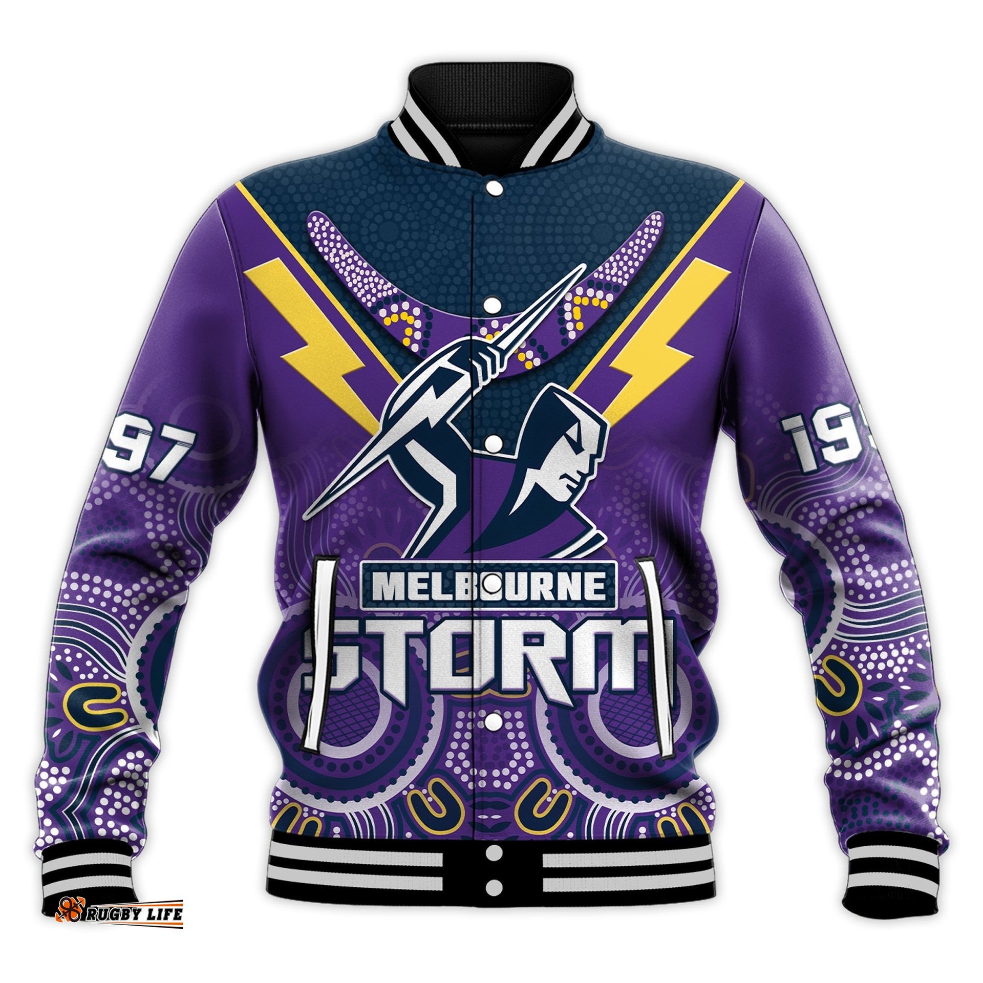 Melbourne Storm Rugby Baseball Jacket Indigenous Boomerang Gradient Style