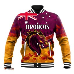 Broncos Rugby ANZAC Baseball Jacket Lest We Forget
