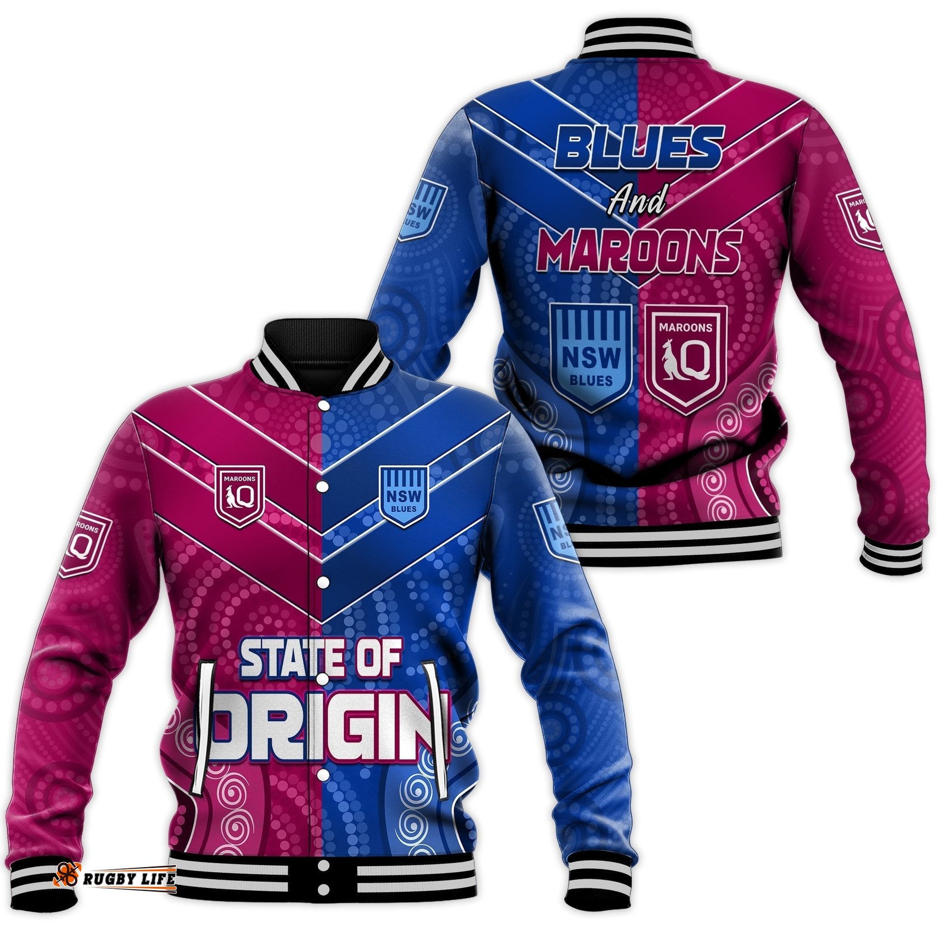Blues and Maroons Rugby Baseball Jacket Origin NSW Combine Queensland Aboriginal Australian