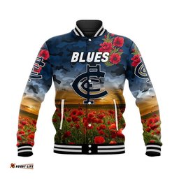Custom Personalised Carlton Blues ANZAC Baseball Jacket Poppy Vibes