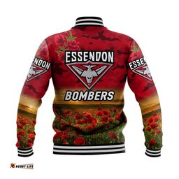 Essendon Bombers ANZAC Baseball Jacket Poppy Vibes - Red