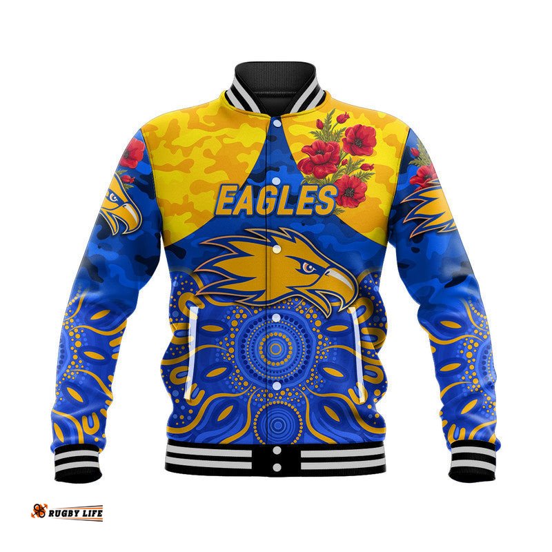 West Coast Eagles ANZAC Baseball Jacket Indigenous Vibes - Royal Blue
