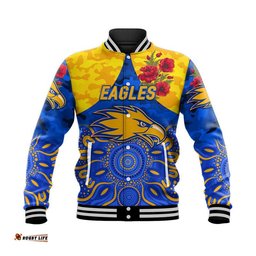 West Coast Eagles ANZAC Baseball Jacket Indigenous Vibes - Royal Blue
