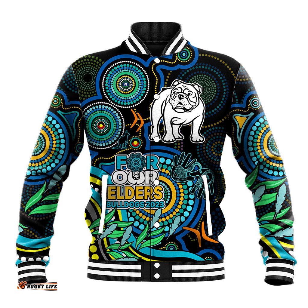 Bulldogs Rugby Aboriginal Art Baseball Jacket NAIDOC Indigenous Tribal