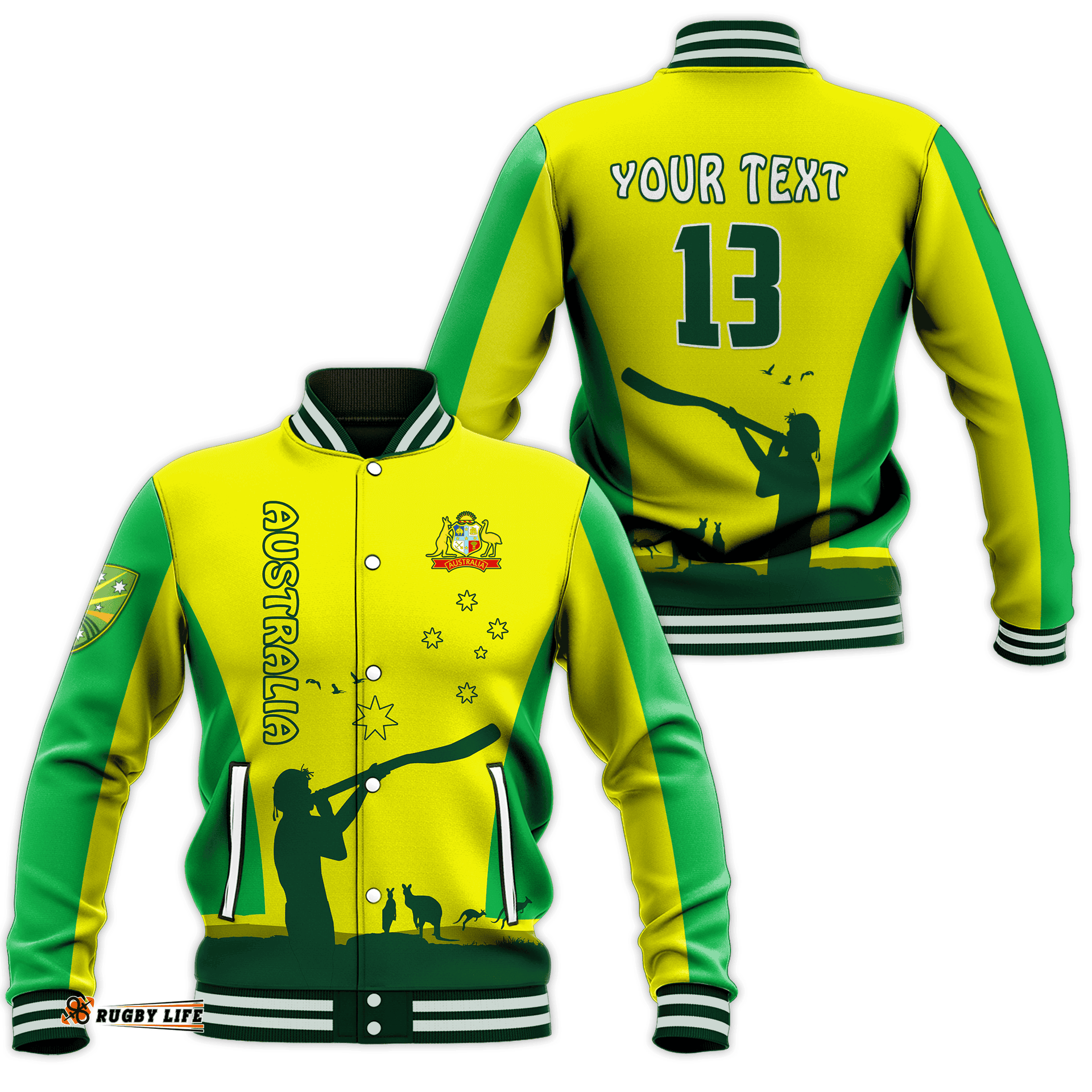 Custom Text and Number Cricket Australia Baseball Jacket Aboriginal My Life