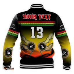 Custom Text and Number Panthers Baseball Jacket Go The Mighty Penrith Aboriginal