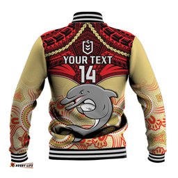 Personalised Dolphins Rugby Baseball Jacket Aboriginal Mix Polynesian Pattern