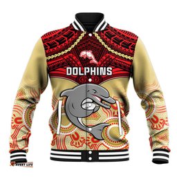 Personalised Dolphins Rugby Baseball Jacket Aboriginal Mix Polynesian Pattern
