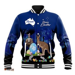 Custom Personalised Australia Kangaroo Emu And Bilby Happy Easter Day Baseball Jacket