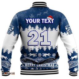 Custom Personalised And Number Geelong Cats Unique Winter Season Baseball Jacket Cats Merry Christmas