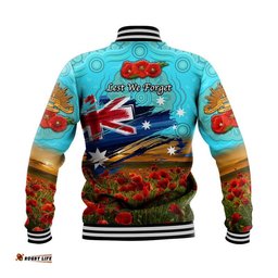 Australia Aboriginal ANZAC Baseball Jacket Poppy Vibes - Blue