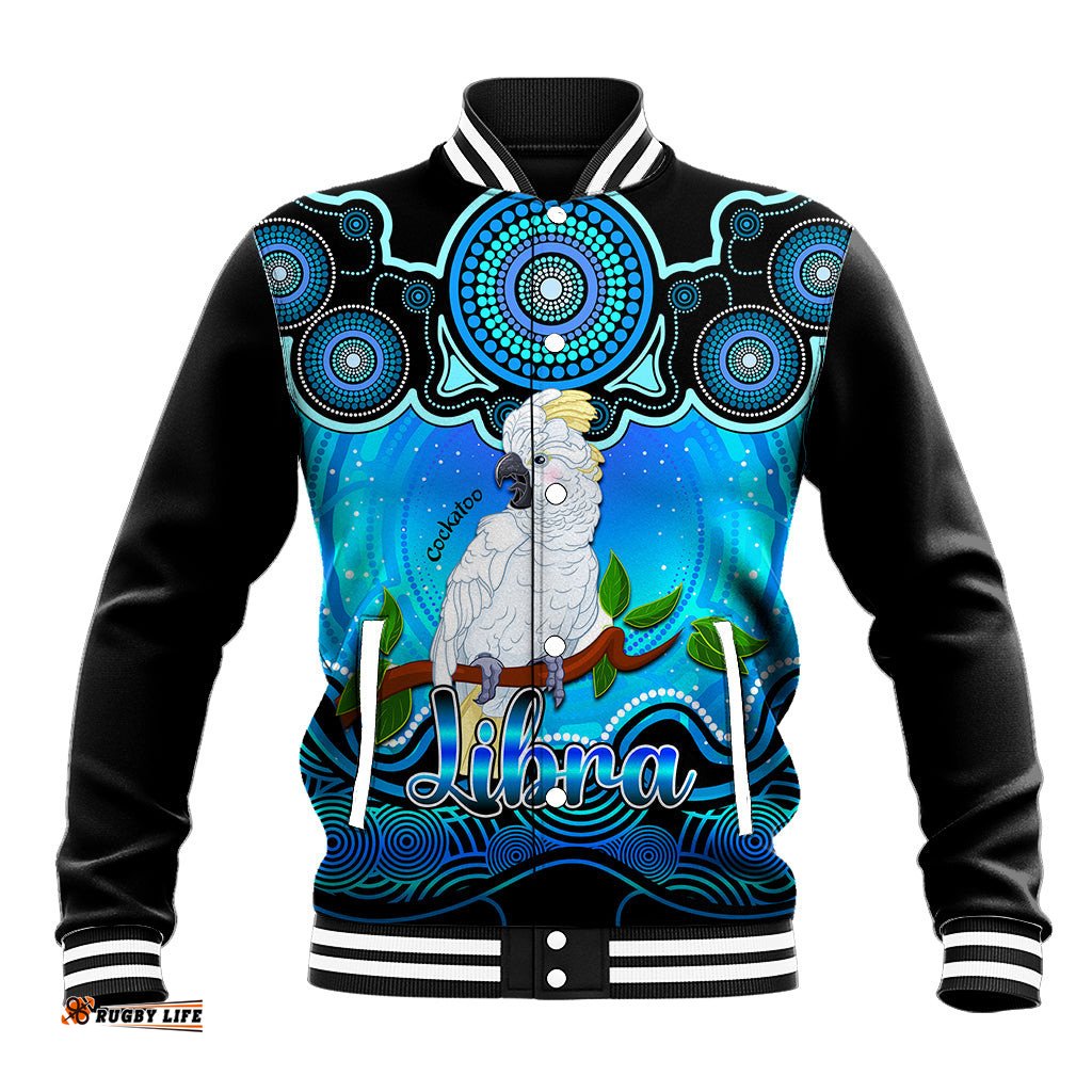 Personalised Australia Libra Cockatoo Zodiac Baseball Jacket Auz Astrology Aboriginal - Aqua