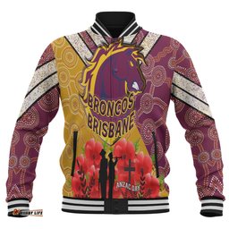 Broncos Rugby Baseball Jacket- Aboriginal And Anzac Day With Poppy Flower Patterns Baseball Jacket