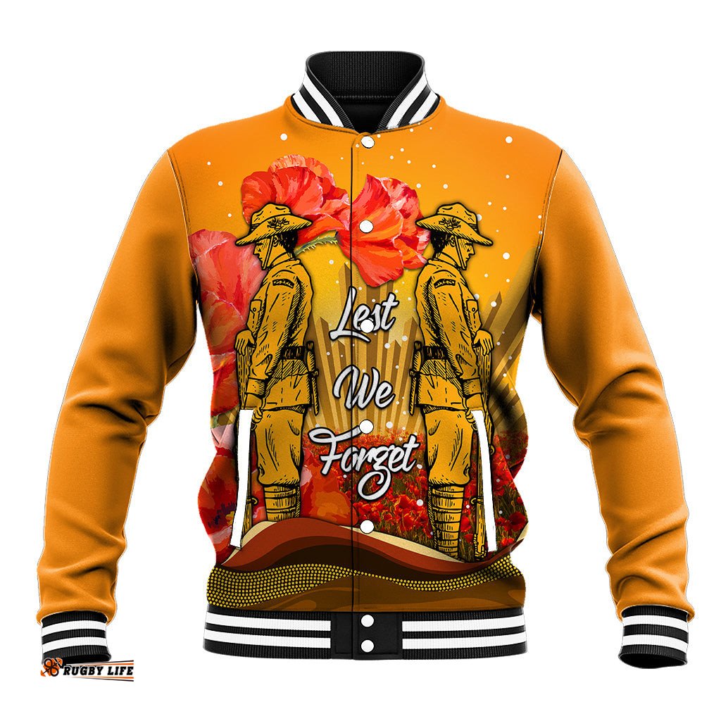 Aboriginal Anzac Day Baseball Jacket Soldier Poppy Vibe